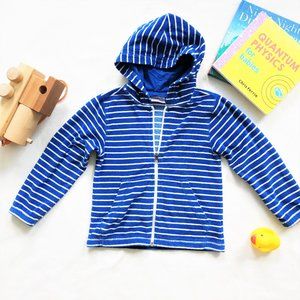 Hanna Andersson Full Zip Terry Hoodie Jacket Blue white Striped Long Sleeves 110